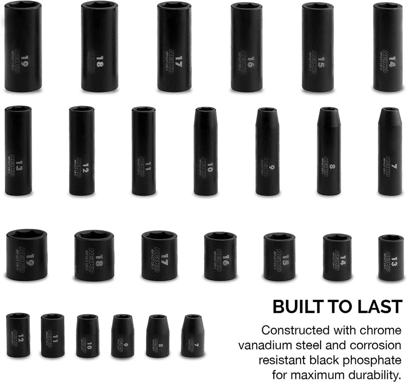 Standard and Deep Metric Impact Socket 3/8” Drive Set 26 Pcs.