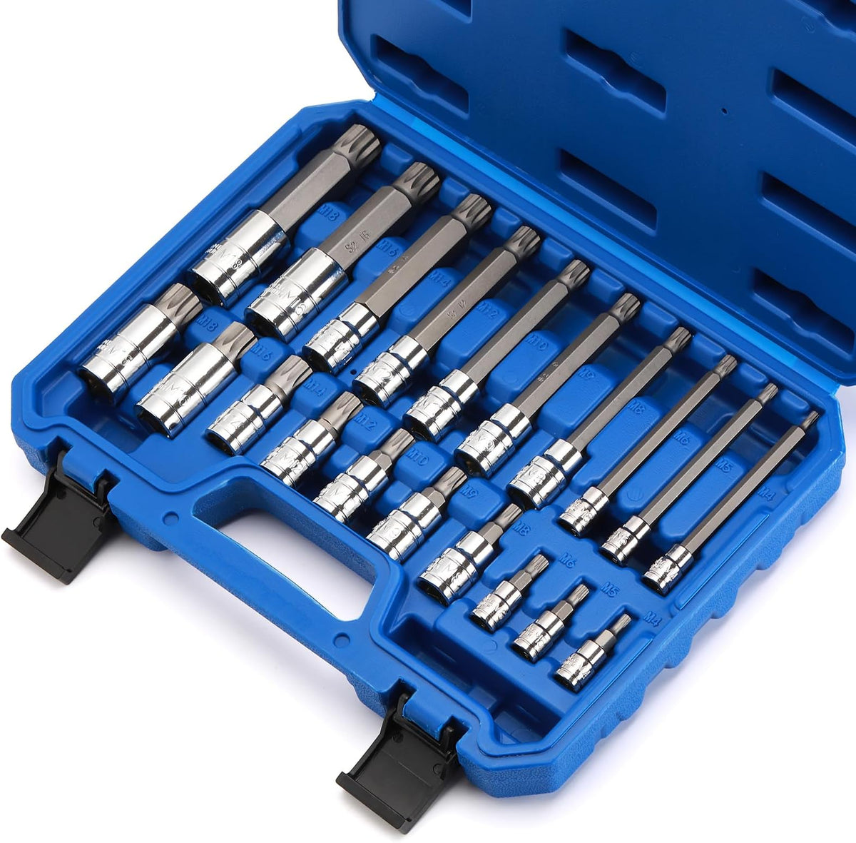 Triple Square Bit Set, 20-Piece Set, Spline Socket Set, Extra Long 4”