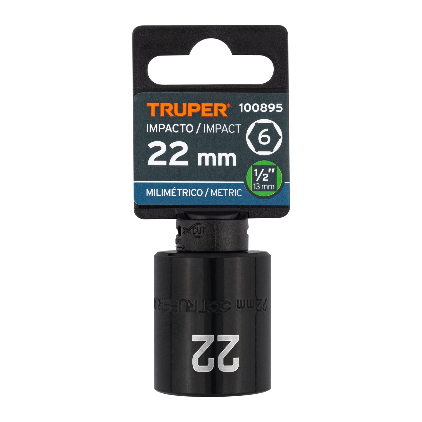 Impact Socket, 6 Points, 1/2" Square Drive 22 mm, TRUPER