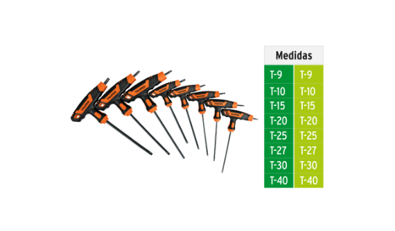 Set of 8 extra-long Torx keys with T-handle, TRUPER