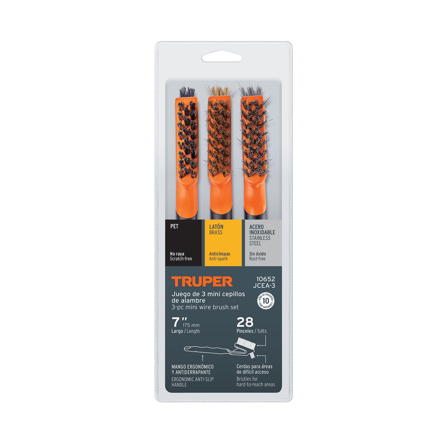 Set of 3 Mini Wire Brushes, 28 Brushes, TRUPER