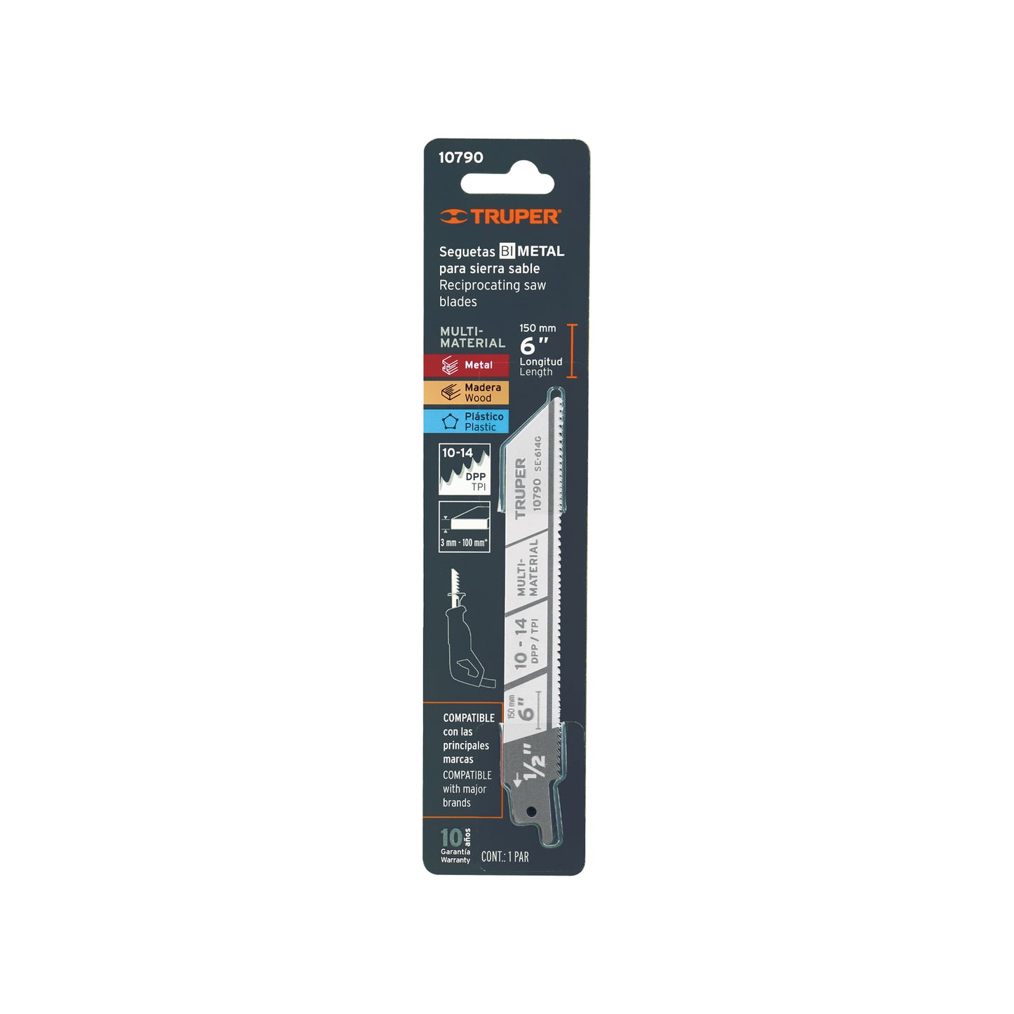 Blister pack with 2 6" 10-14 TPP reciprocating saw blades "TRUPER"
