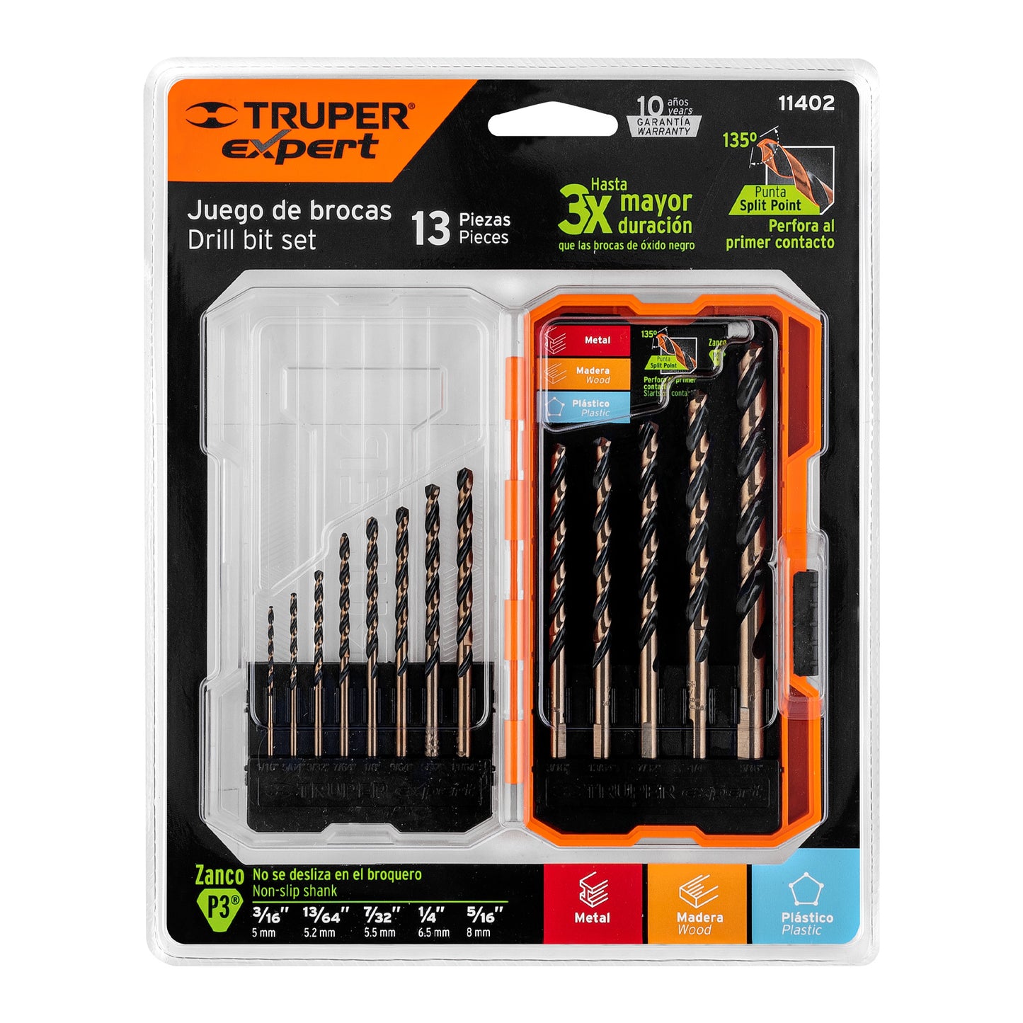 Drill Bit Set for Metal In Case, HSS 13-Pcs. TRUPER EXPERT