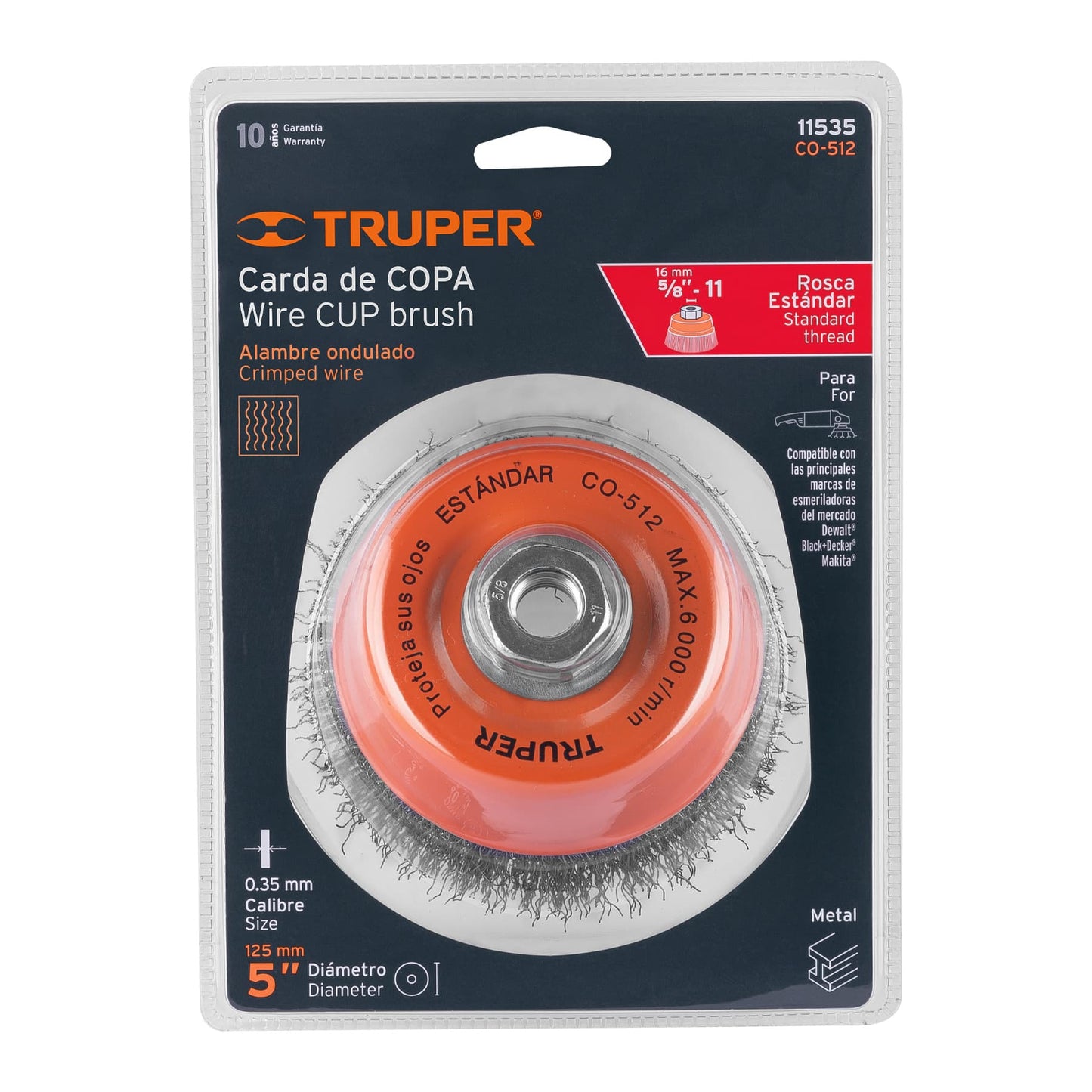 Cup 5" Carding Machine With Fine Crimped Wire, 5/8"-11 Shaft TRUPER