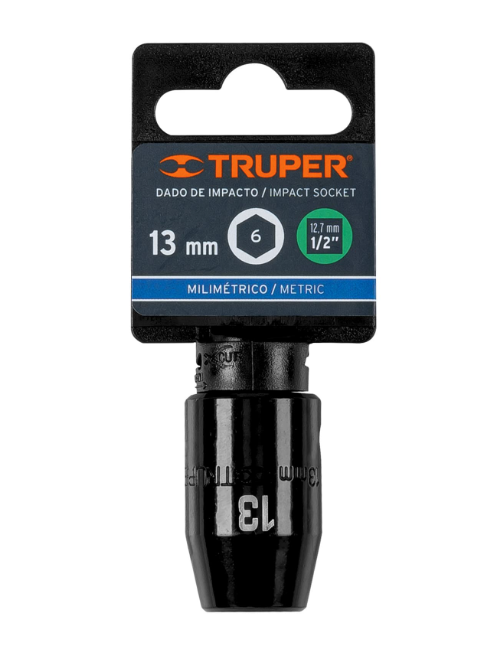 1/2" Square Drive Impact Socket, 6 Points, 13 mm, TRUPER