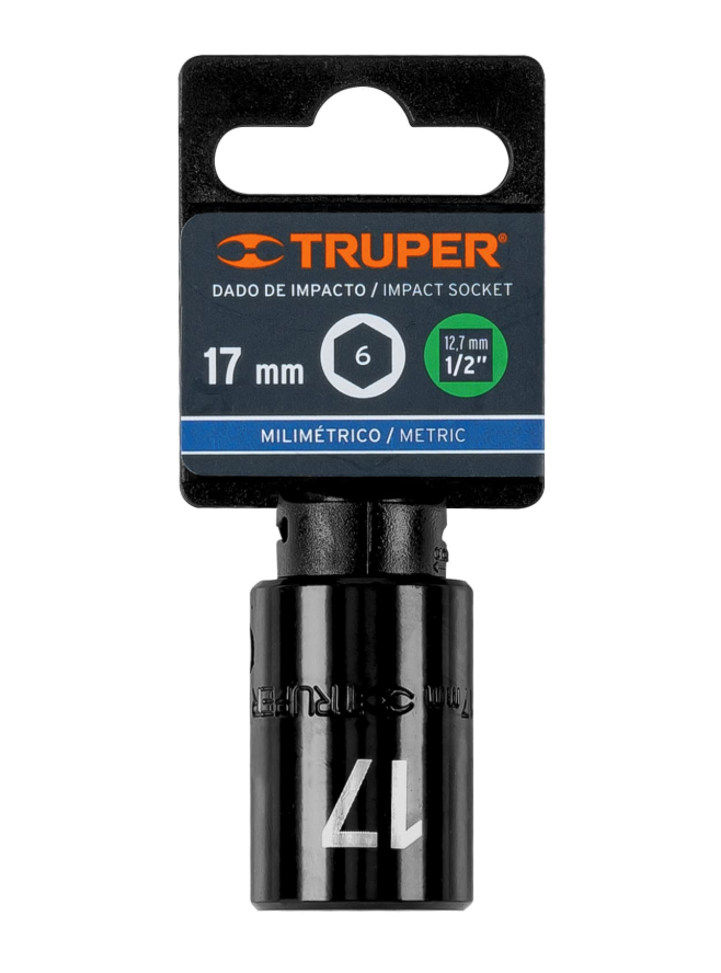 1/2" Square Drive Impact Socket, 6 Points, 17 mm, TRUPER