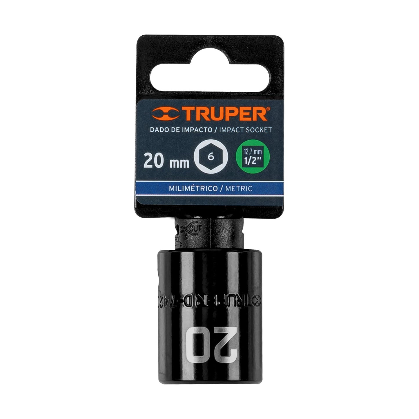Impact Socket, 6 Points, 1/2" Square Drive 20 mm, TRUPER