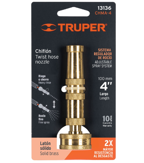 4" Machined Brass Hose Nozzle, TRUPER
