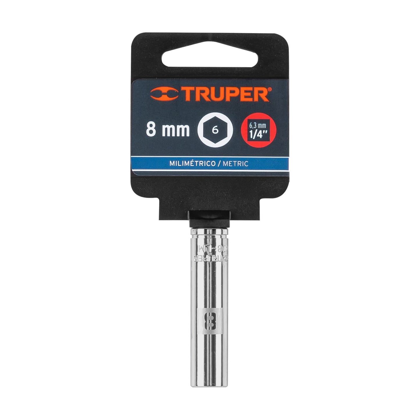 Deep Socket, 6 Points, 1/4" Drive, 8mm TRUPER