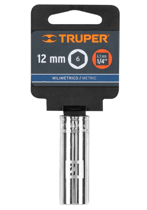 12mm Deep Socket, 6 Points, 1/4" Drive, TRUPER
