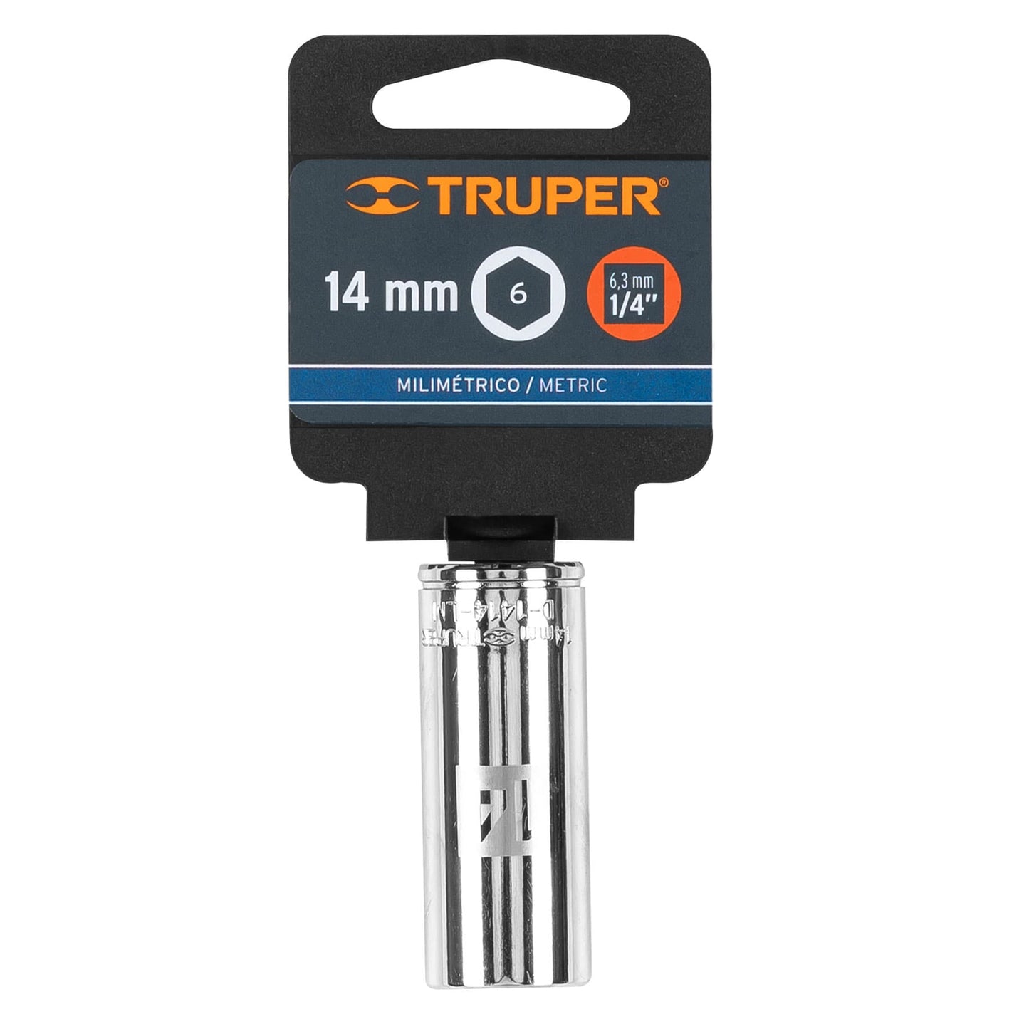 Deep Socket, 6 Points, 1/4" Drive, 14mm TRUPER