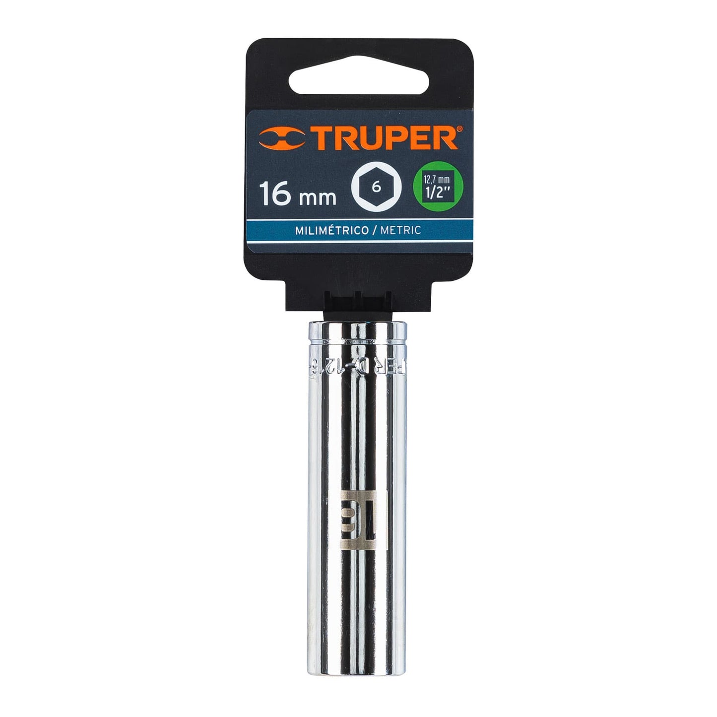 Deep Socket, 6 Points, 1/2" Drive, 16mm TRUPER