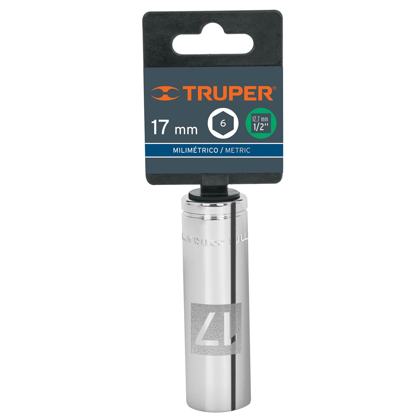Deep Socket, 6 Points, 1/2" Drive, 17mm TRUPER