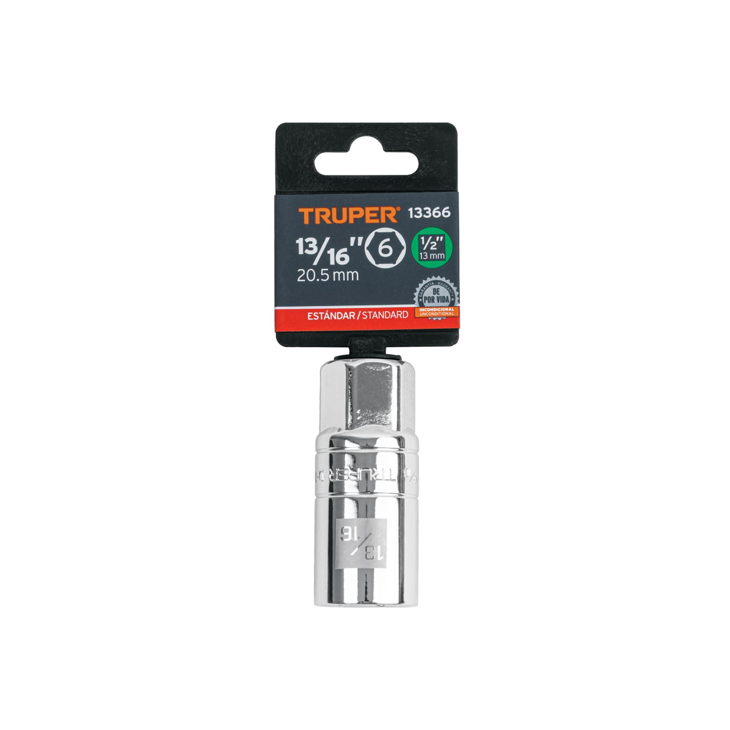 Long Spark Plug Socket, 13/16" 6 Points, 1/2" Drive