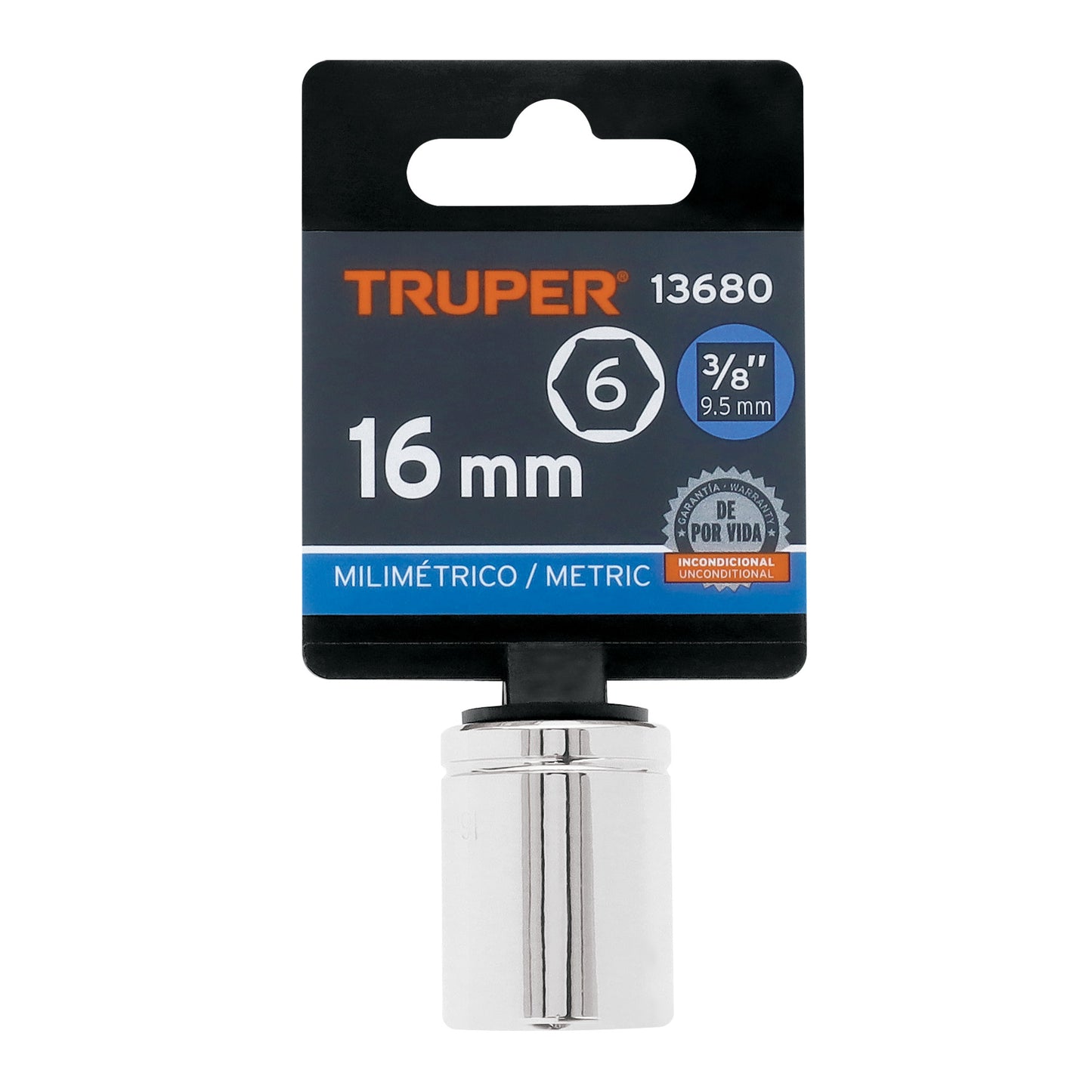 Socket, 6 Points, 3/8" Drive, 16mm TRUPER