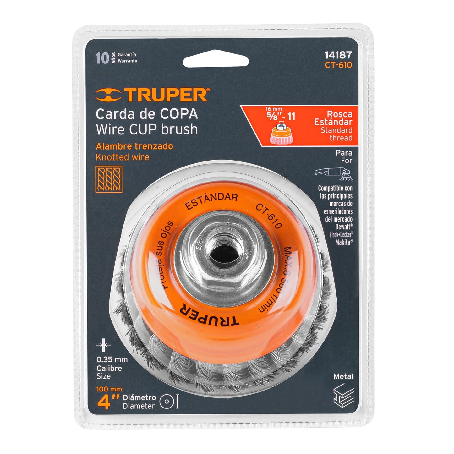 Cup 4" Heavy Braided Wire, 5/8"-11 Shaft, TRUPER