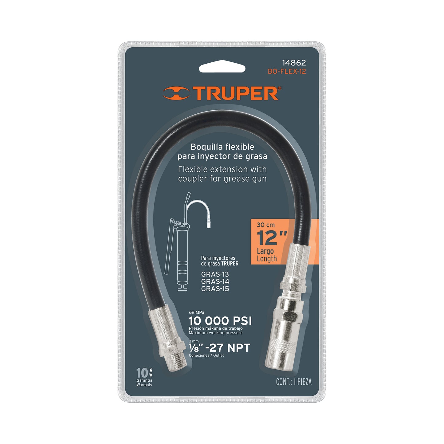 Flexible Extension For Grease Injectors, 12" TRUPER
