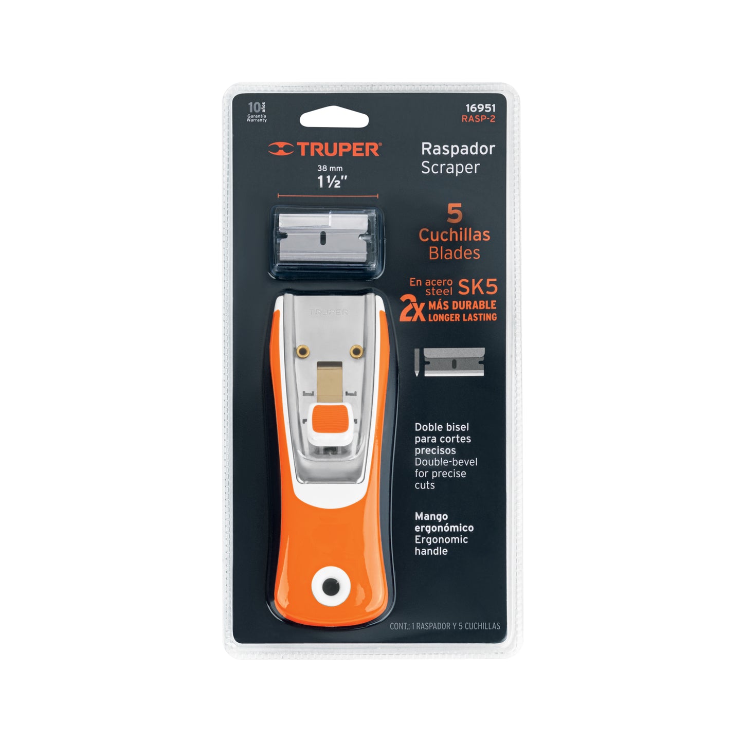 Scraper With 1-1/2" Blades, Ergonomic Handle, TRUPER