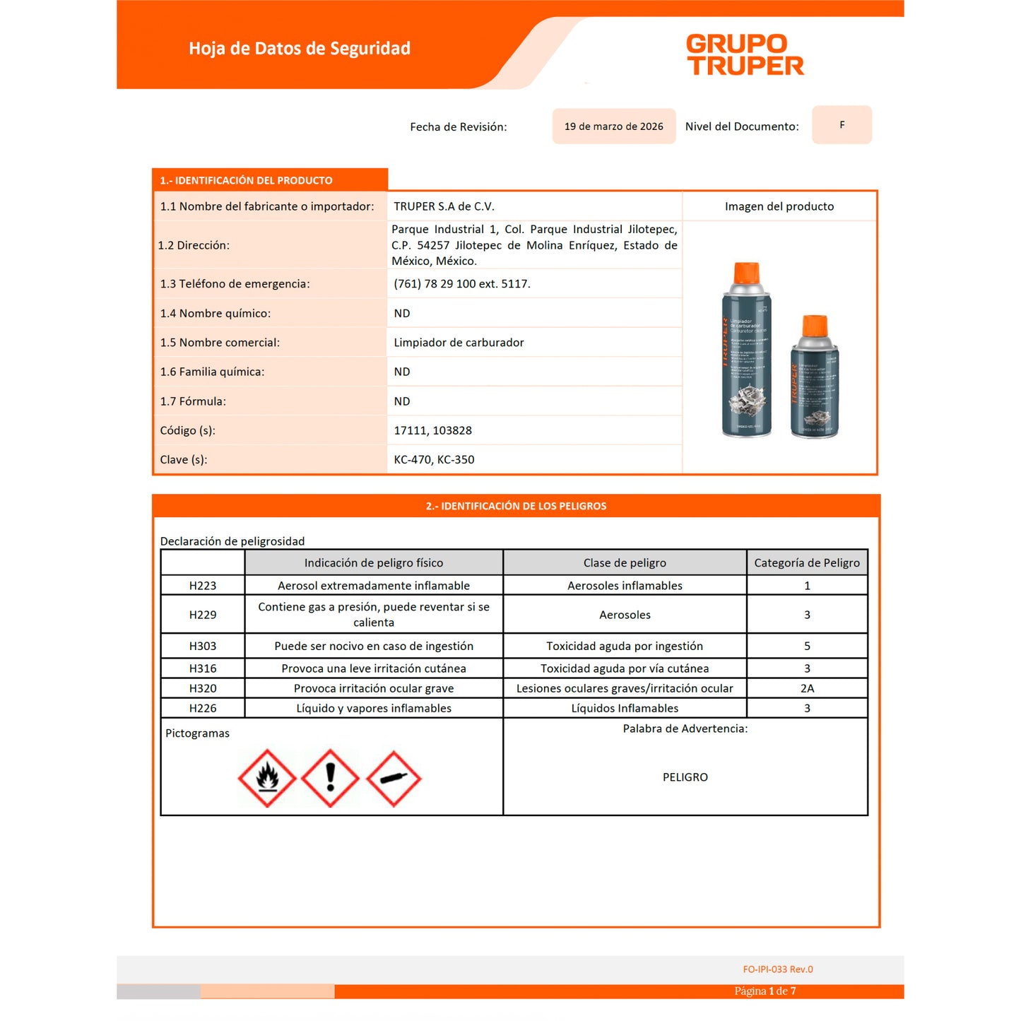 Carburetor Cleaner, 470ml (16oz), TRUPER