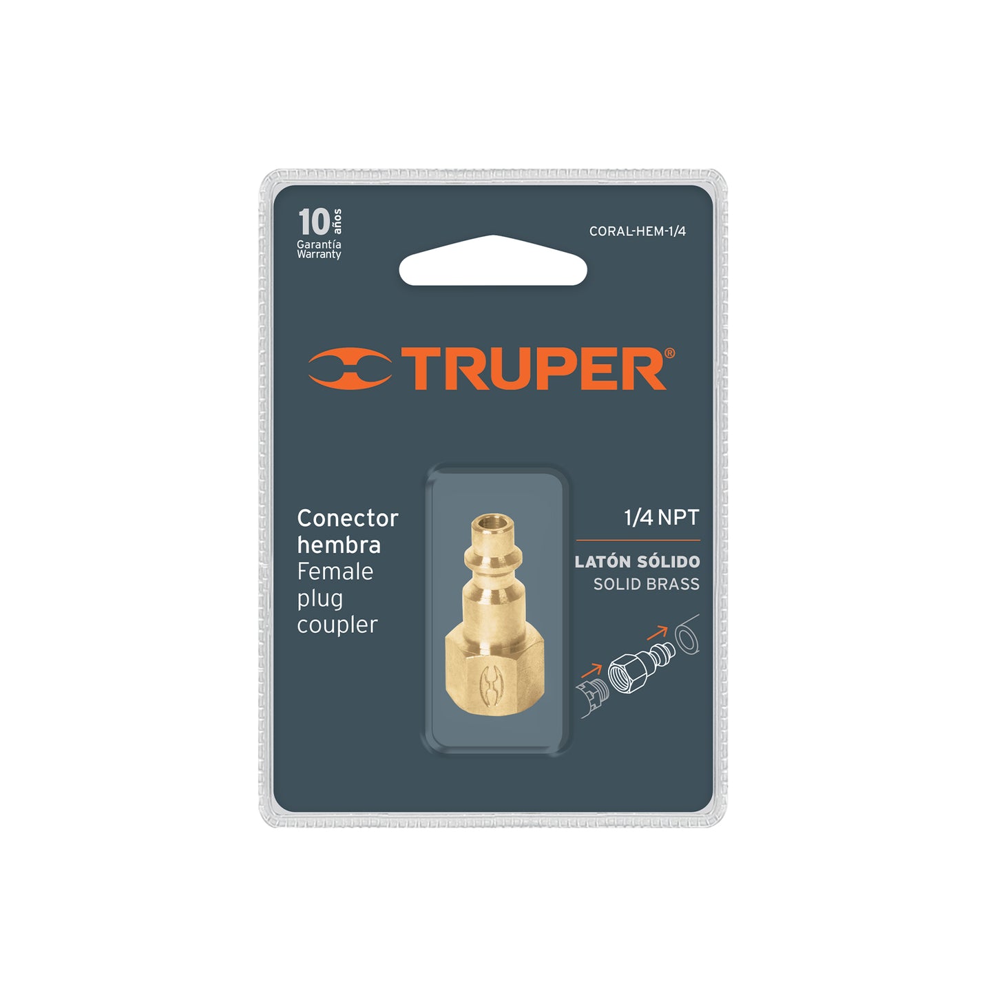 Brass Quick Connector, Female, 1/4" NPT Thread, TRUPER