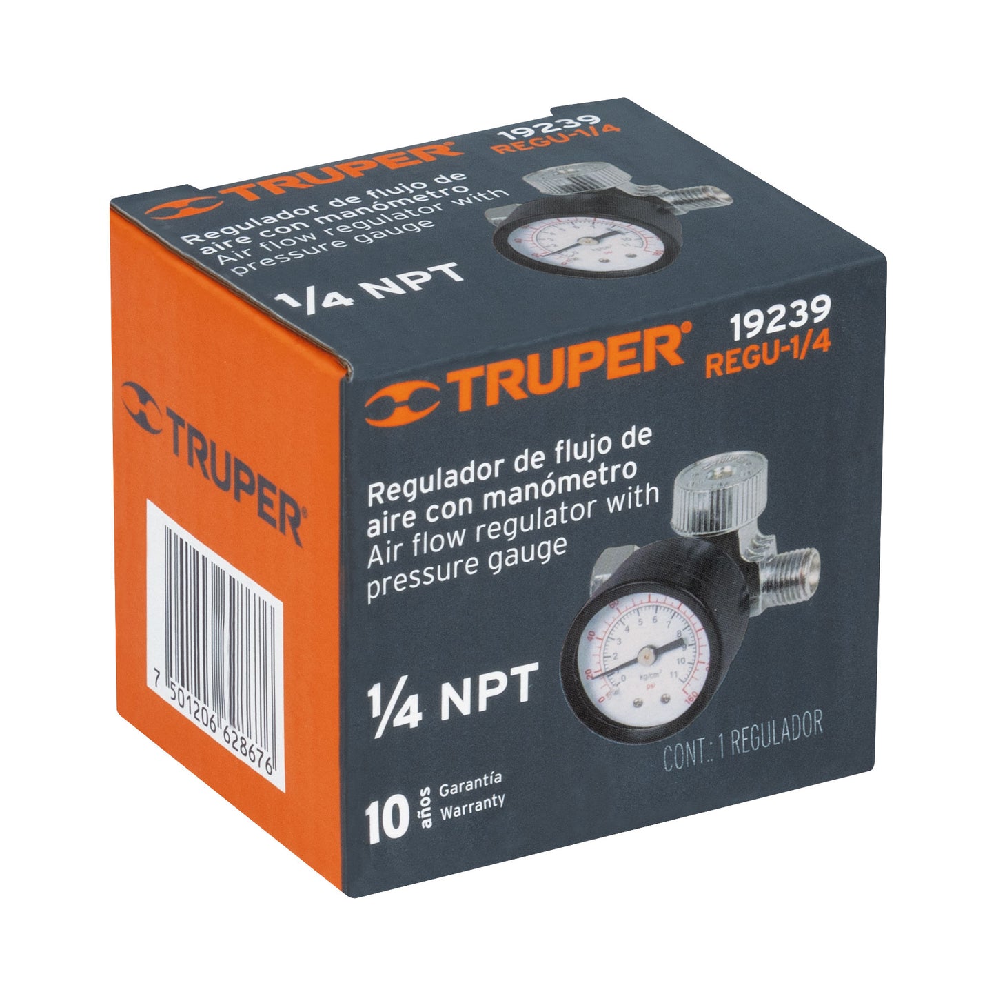 Air Regulator With Pressure Gauge, 1/4" NPT Thread, TRUPER