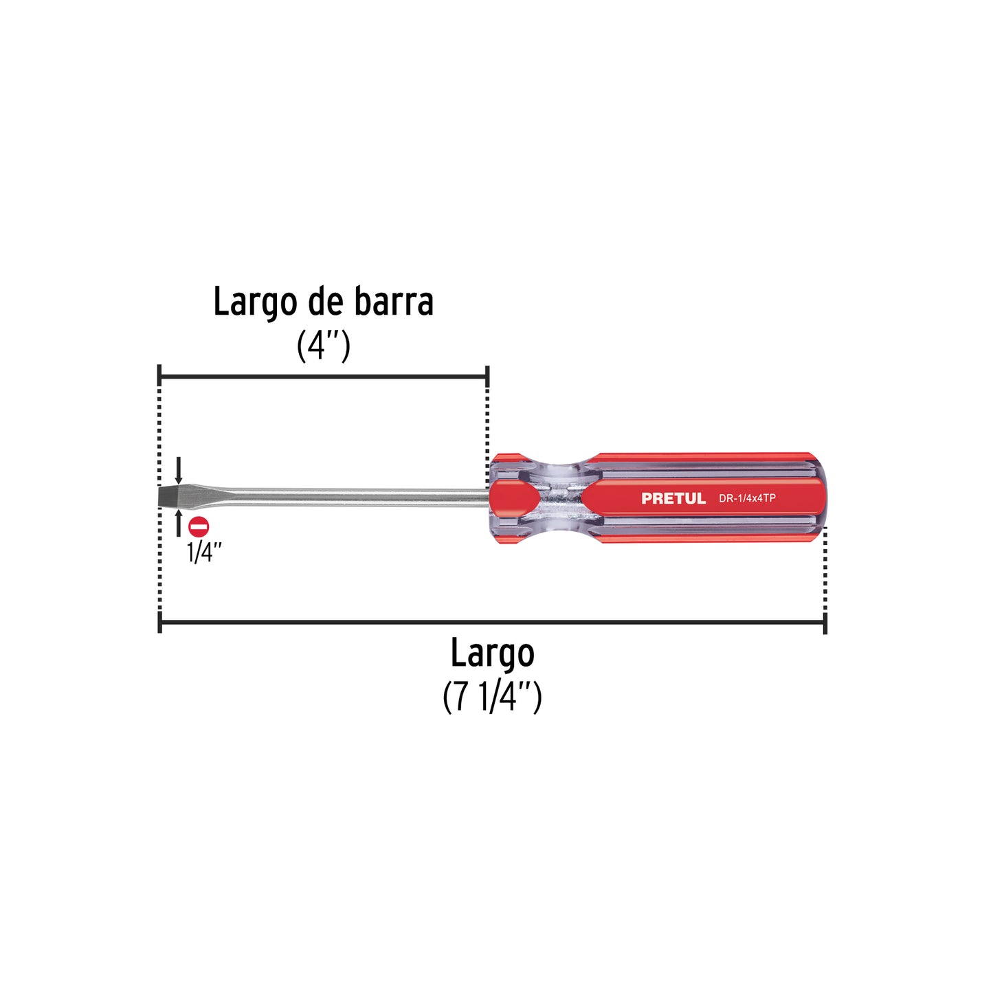 Flat Screwdriver 1/4 x 4" PVC Handle, PRETUL