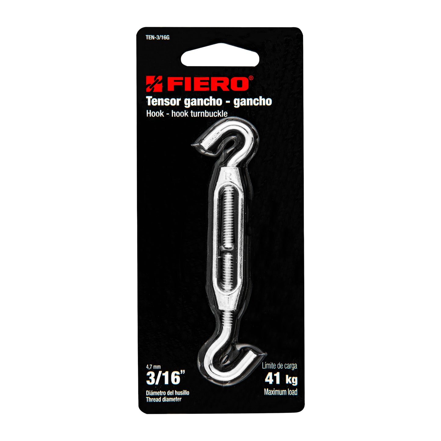 Zinc Turnbuckle 3/16" Hook-To-Hook, FIERO