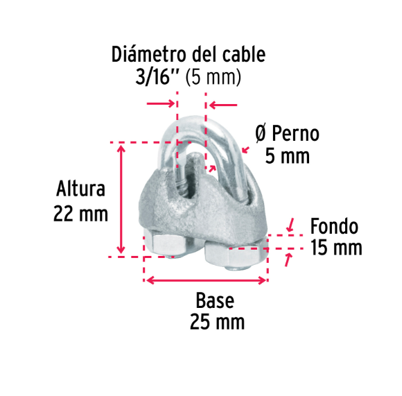 Blister pack with 2 iron cable clamps (dogs) for 3/16" cable
