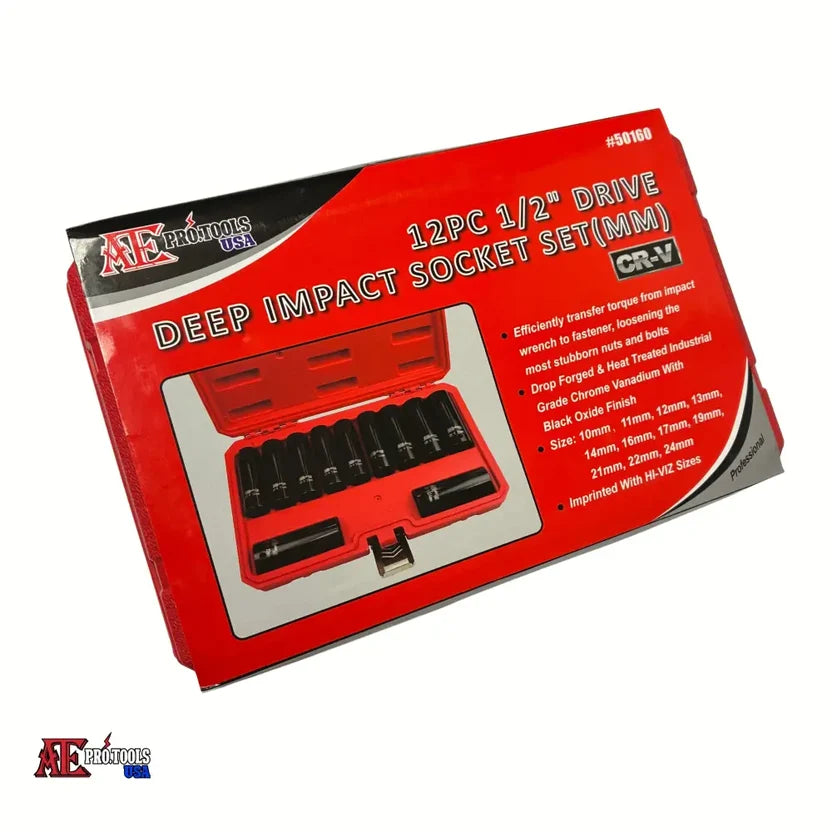 12PC 1/2" Drive Deep Air Impact Socket Set -Mm-