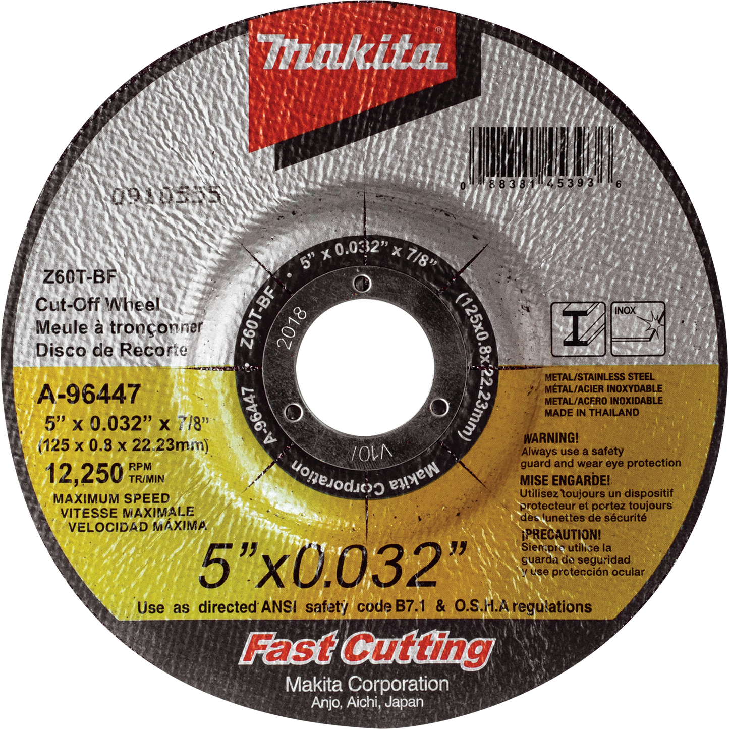 Cut-Off Wheel Stainless Ultra Thin Depressed Center5" x .032" x 7/8" Makita