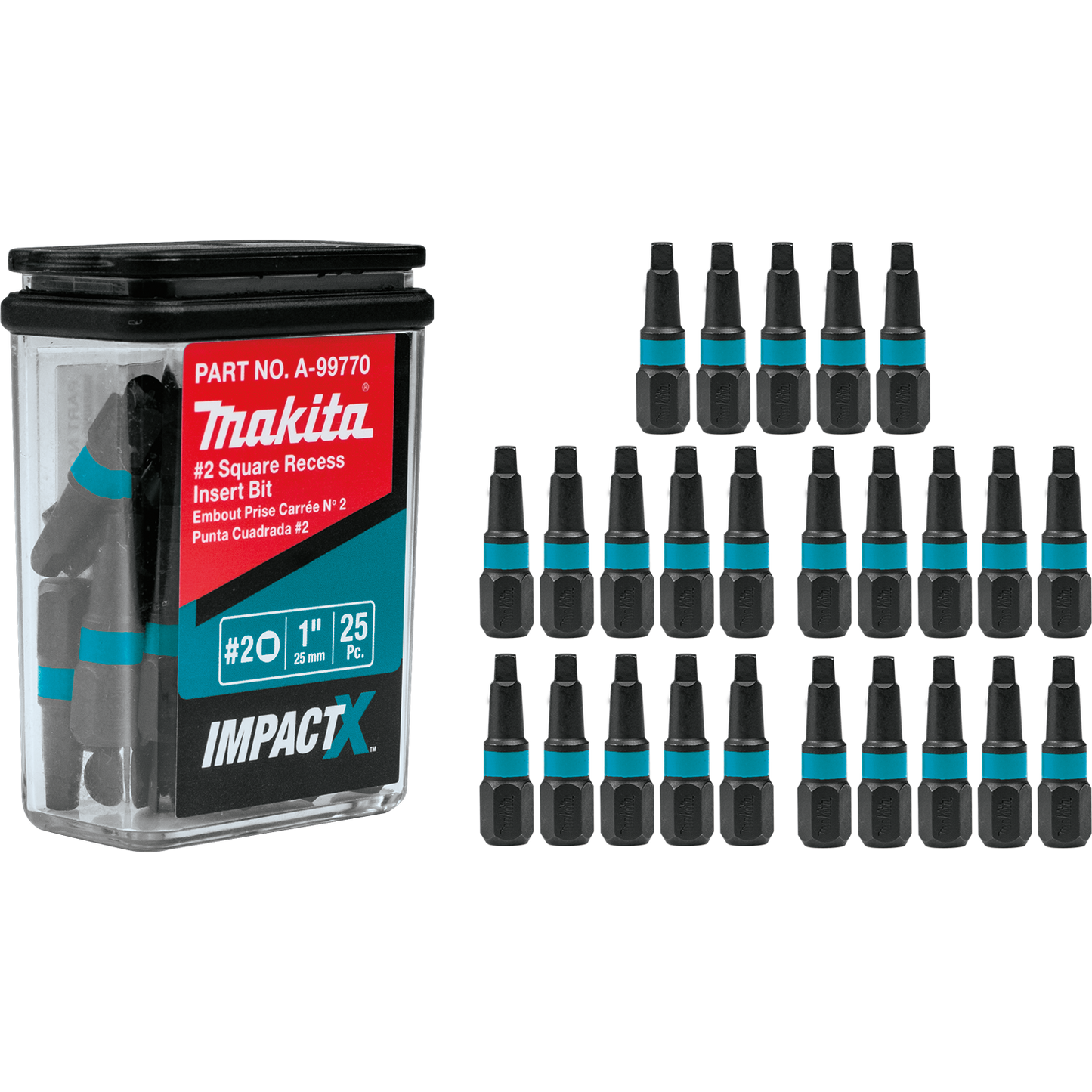 Square #2 Recess 1″ Insert Bit, 25/Pcs ImpactX™ Makita