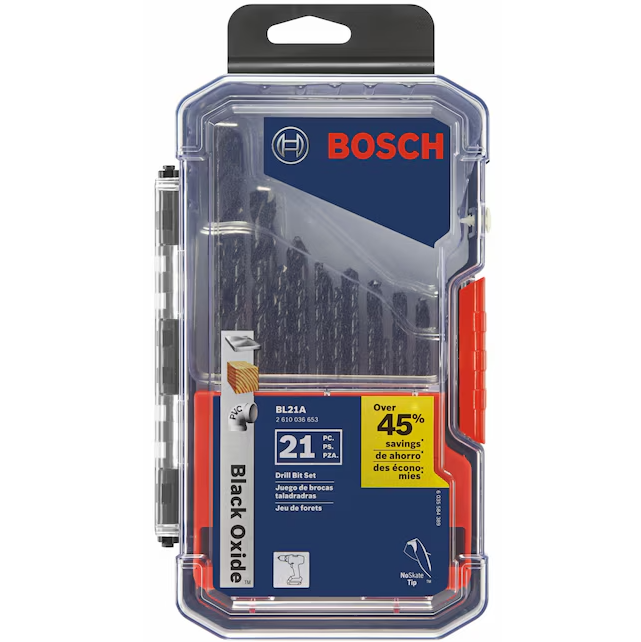 Bosch Black Oxide Metal Drill Bit Set — 21 Pcs, Split-Point Tip