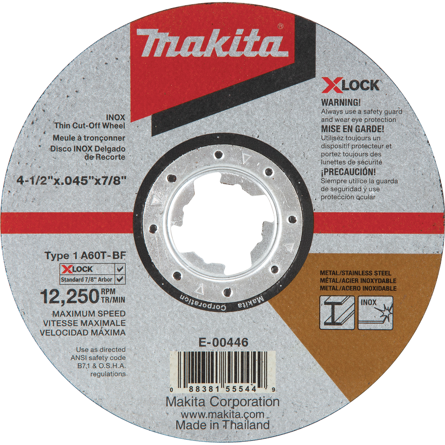 X‑LOCK 4‑1/2" x .045" x 7/8" Type 1 General Purpose 60 Grit Thin Cut‑Off Wheel for Metal and Stainless Steel Cutting