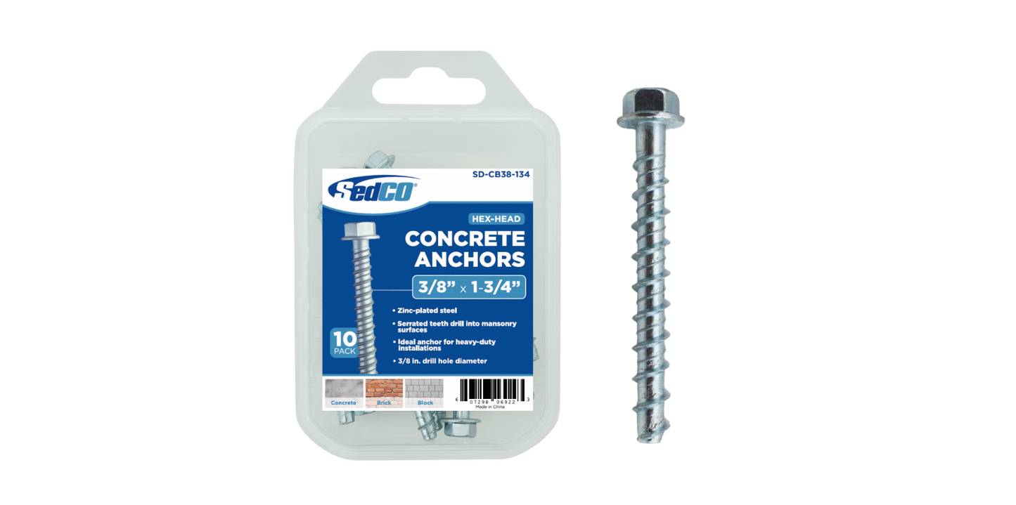 Zinc-Pplated Steel Hex-Head Concrete Anchors 3/8″ X 3″