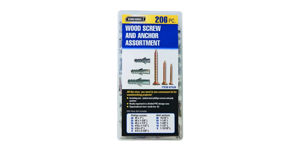 Anchors and Screws for Wood, 206-Piece