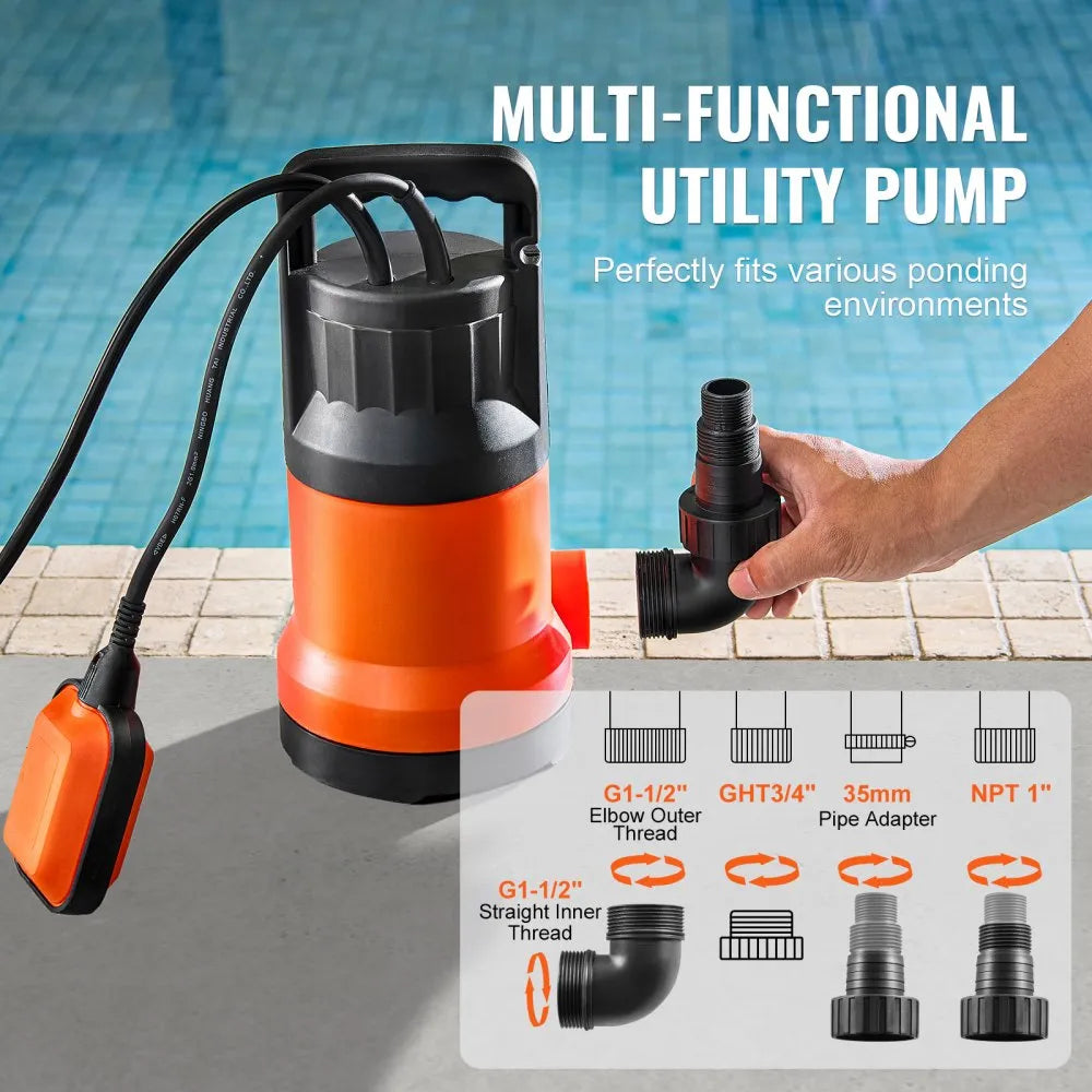 Submersible Utility Pump Sump Pump 1 HP 4000 GPH 31 ft Head Water Pump VEVOR