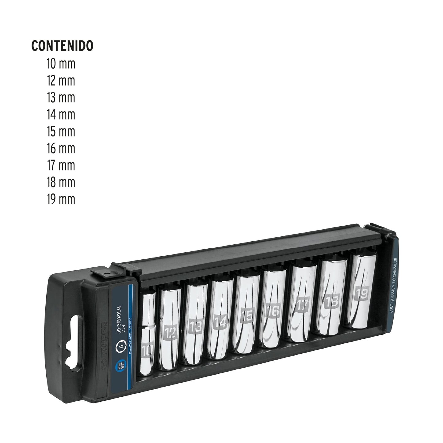 Set de 9 Copas Larga 3/8" Metrico