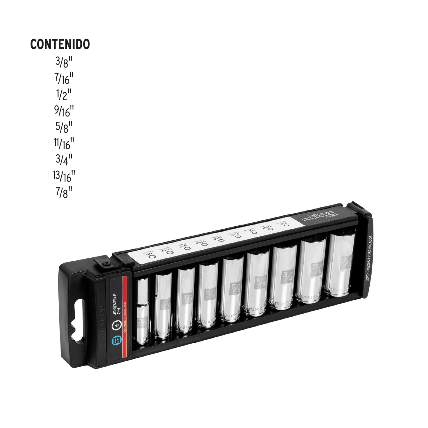 Set de 9 Copas Larga 3/8" SAE