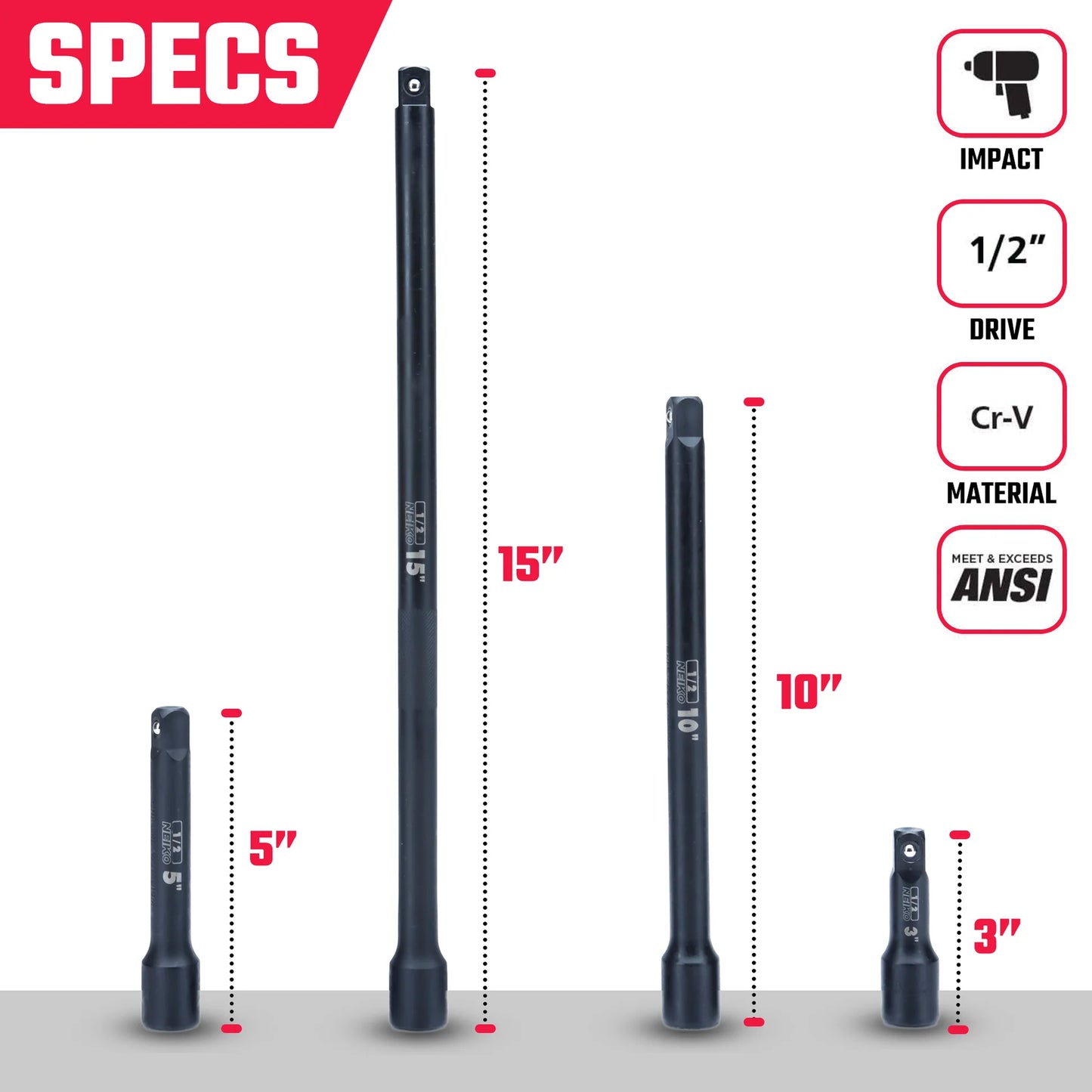 Impact Extension Bar Set 1/2" Drive "NEIKO"