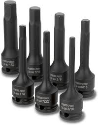 Allen Socket Set, 7 Piece, 3 Inch, 3/8” Impact Hex Bit SAE