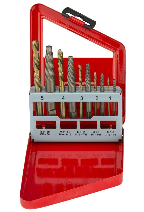 Screw-Extractor And Left-Hand Drill-Bit Set, HSS M2 Steel Drill Bits, Alloy Spiral Flutes (10-Piece)