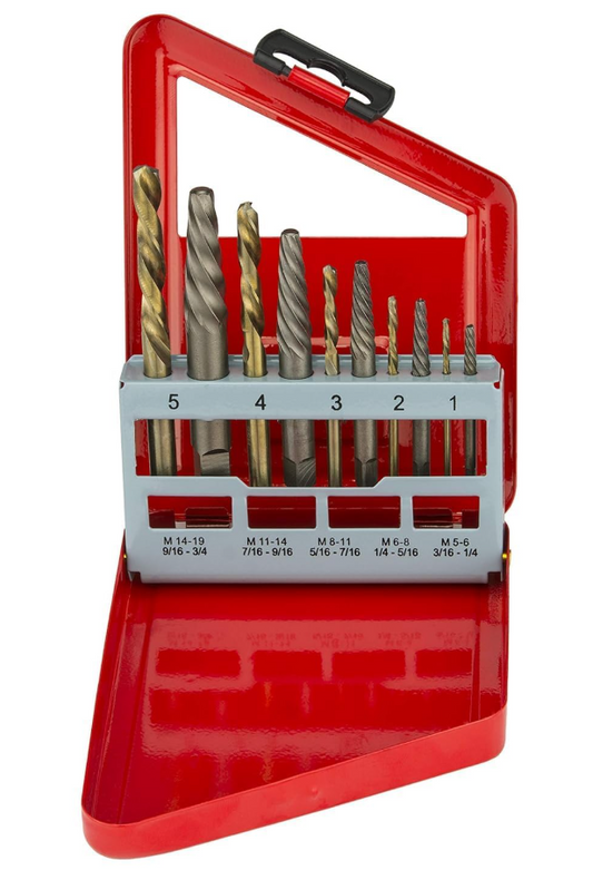Screw-Extractor And Left-Hand Drill-Bit Set, HSS M2 Steel Drill Bits, Alloy Spiral Flutes (10-Piece)