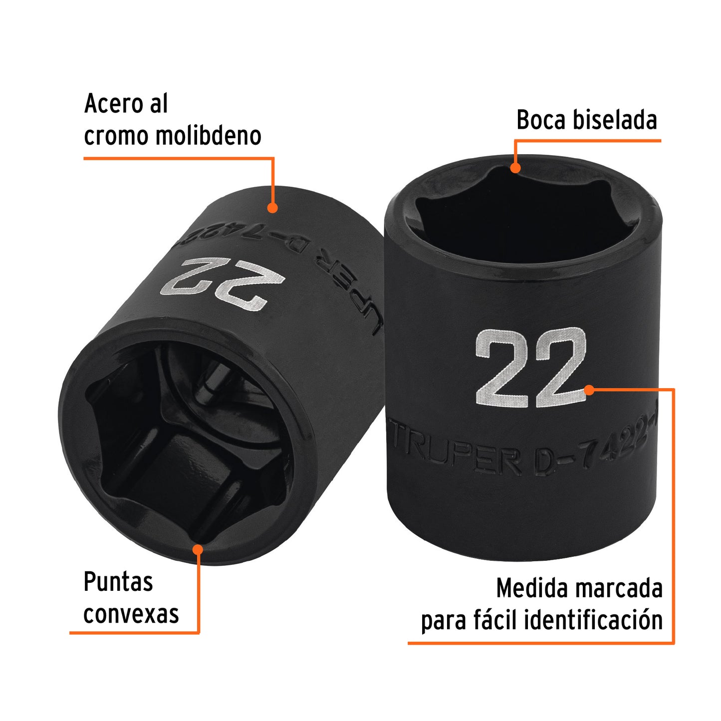 Impact Socket, 6 Points, 1/2" Square Drive 22 mm, TRUPER