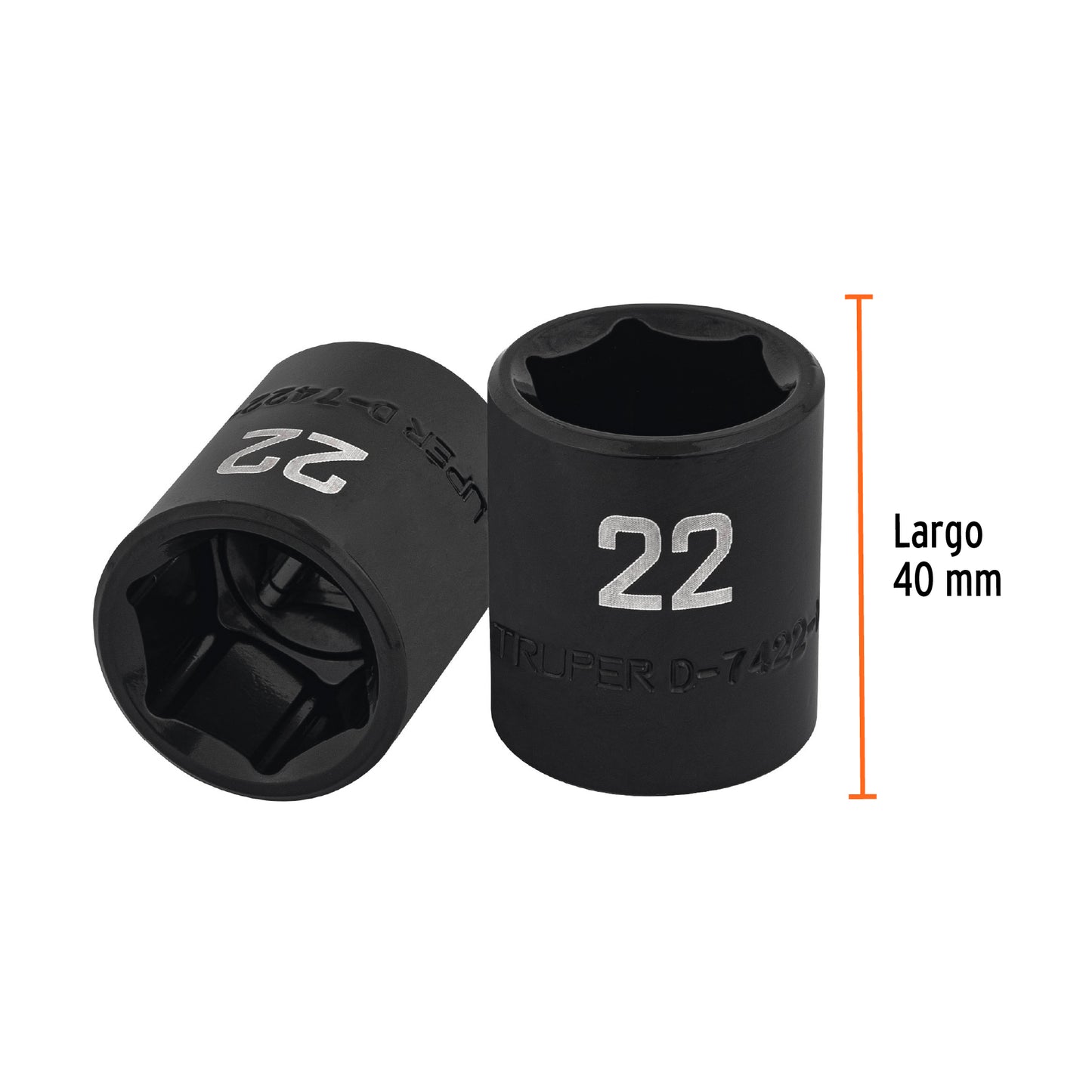Impact Socket, 6 Points, 1/2" Square Drive 22 mm, TRUPER