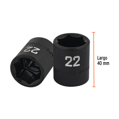 Impact Socket, 6 Points, 1/2" Square Drive 22 mm, TRUPER