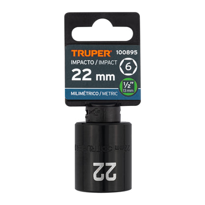 Impact Socket, 6 Points, 1/2" Square Drive 22 mm, TRUPER