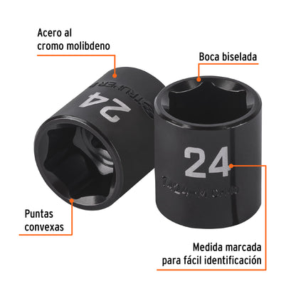 Impact Socket, 6 Points, 1/2" Square Drive 24 mm, TRUPER