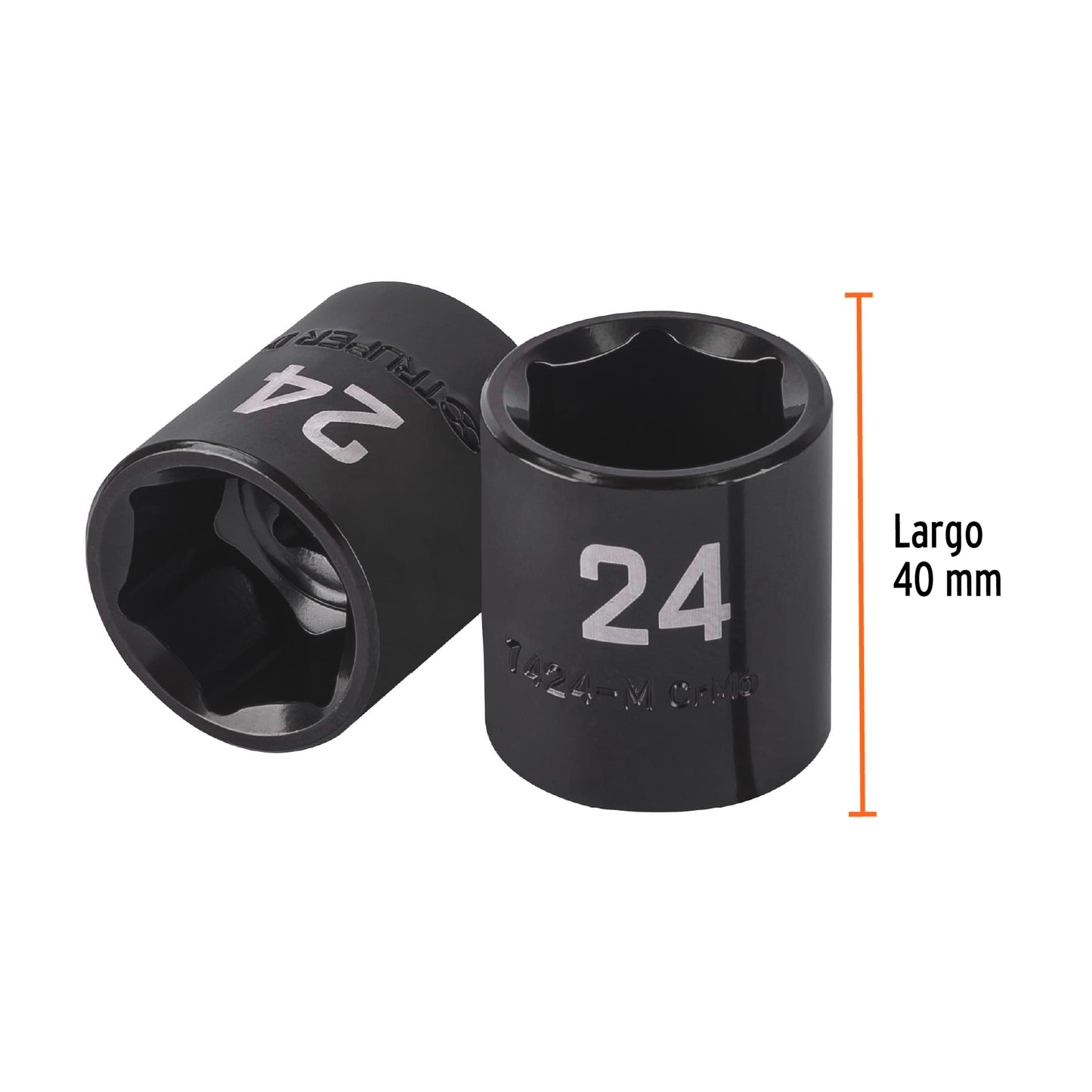 Impact Socket, 6 Points, 1/2" Square Drive 24 mm, TRUPER