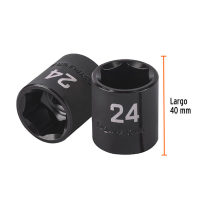 Impact Socket, 6 Points, 1/2" Square Drive 24 mm, TRUPER