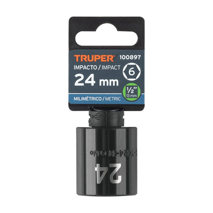 Impact Socket, 6 Points, 1/2" Square Drive 24 mm, TRUPER